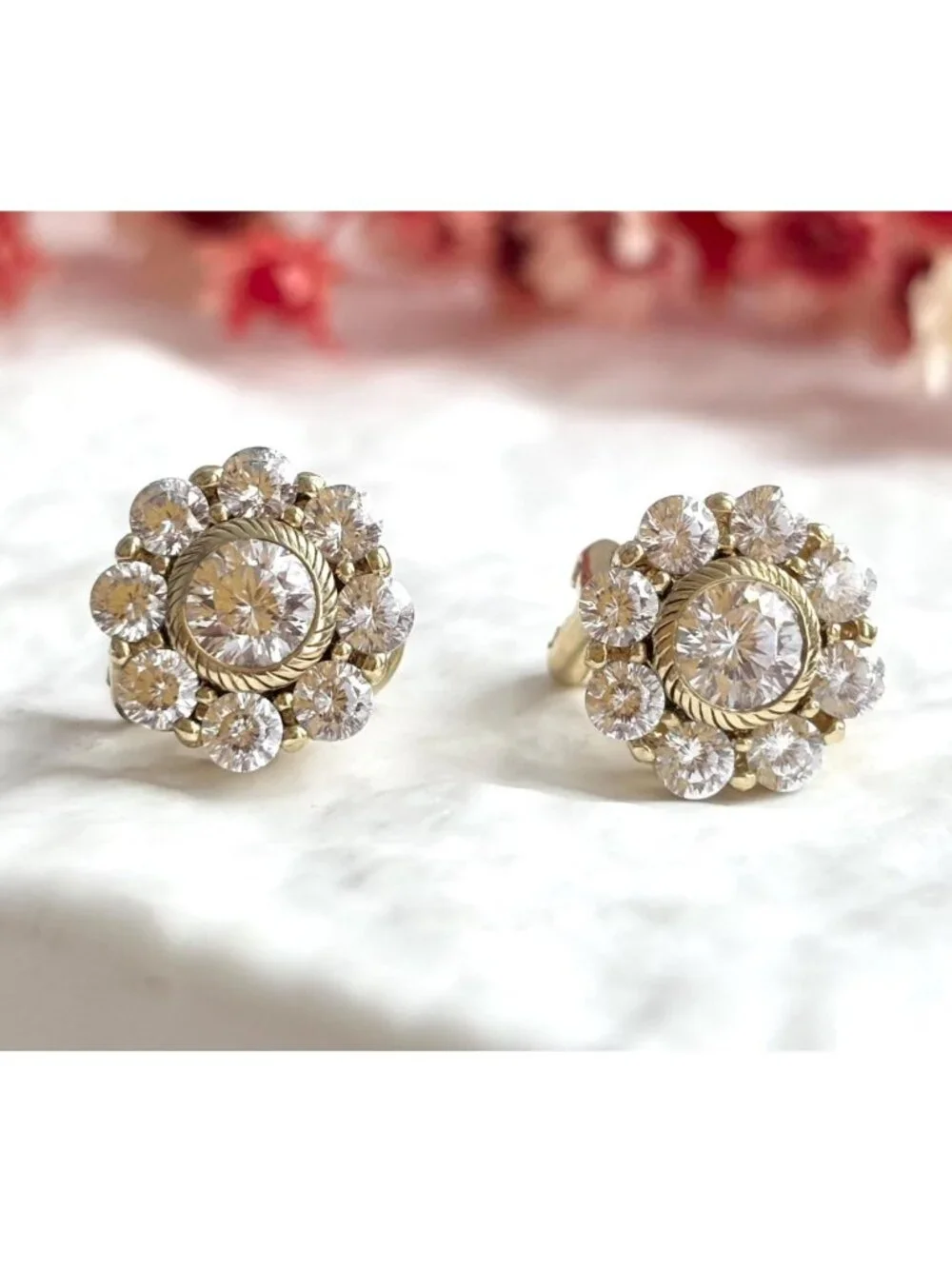 Judith Ripka Vermeil Cubic Zirconia Vintage Sterling Silver 925 Stud Earrings